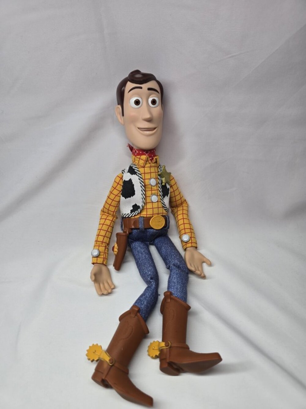 Disney Pixar Thinkway Toy Story Woody Pull String Cowboy Doll, No Hat, Works 15”